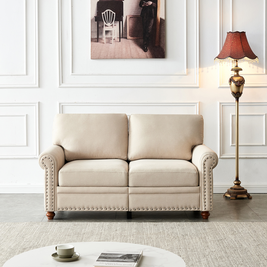 Modern Rolled Arms Loveseat Sofa Polyester Thicken Padded Seat Sofa with Removable Cushion Cover & Wood Leg and Nailheads