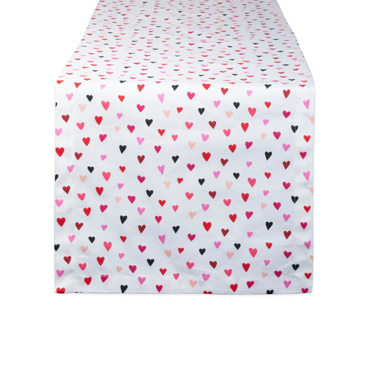 72" White and Pink Hearts Printed Rectangular Table Runner