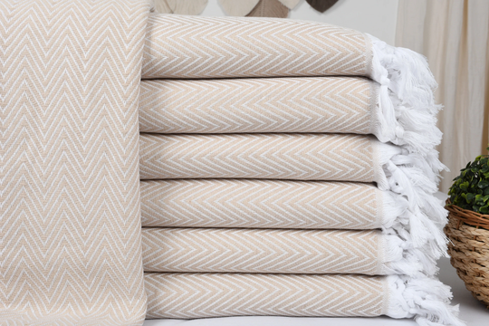 Picnic Blanket, Sofa Chevron Bedspread, 71x87 Inches Wedding Gift Light Beige Pilates Decor Throw