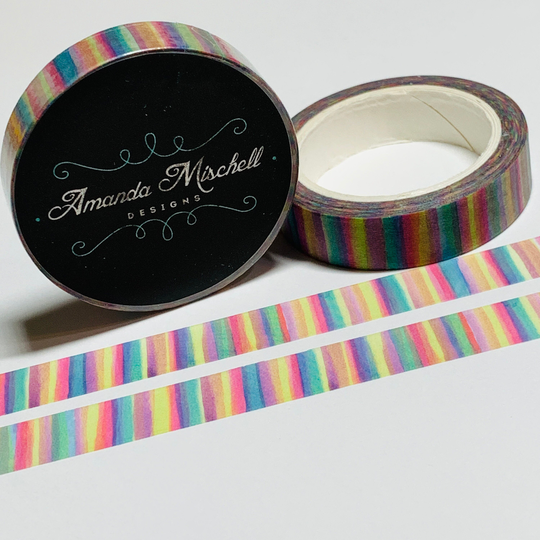 Colored Pencil Thin Rainbow Stripes Amanda Mischell Washi Tape ~ 1 Roll 10mm X 10M | 33 Feet