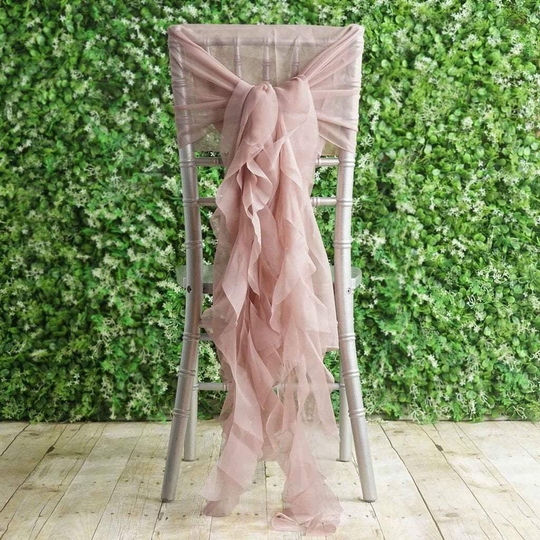 Dusty Rose Premium Curly Chiffon Chair Cover Cap With Sashes