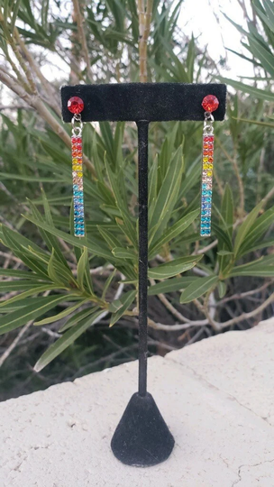 Multi Color Earrings, Rhinestone Colorful Tie Dye Cristal Earrings