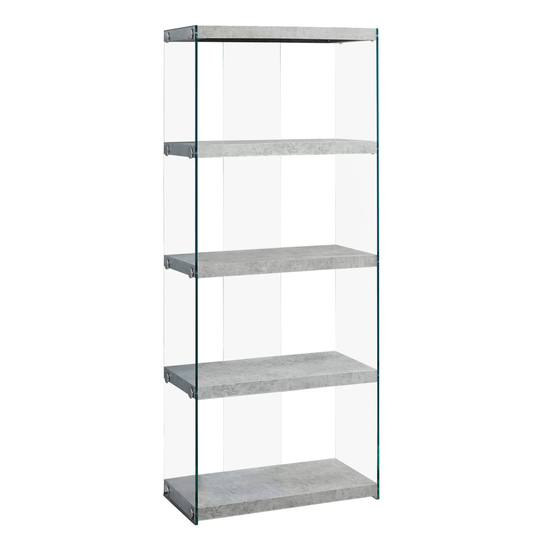 58.75" GrayClear Contemporary with Four Shelves Rectangular Bookcase