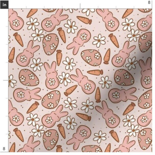 Pink Easter Fabric By The Yard | Bunnies Rabbits Marshmallow Pastel Spring Made To Order