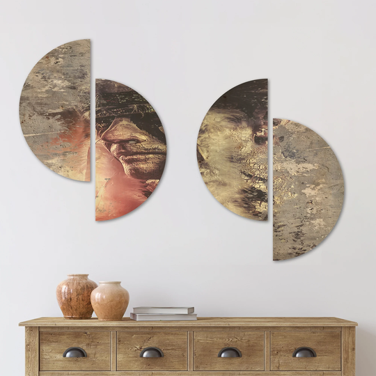 Designart 'Native American Indian Warrior' Abstract Portrait Wood Wall Art Set of 4 Half Circles - Multi-Color