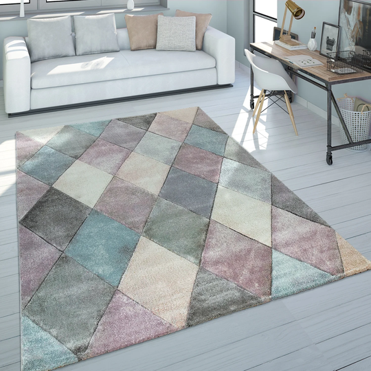 Colorful Area Rug for the Living Room with Diamond Pattern in 3D
