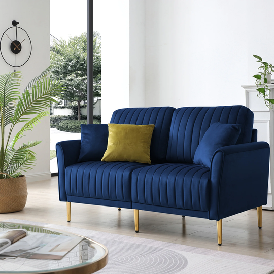 Modern Loveseat Sofa Velvet Upholstered Handcrafted Tufting 2-seater Sofa Furniture with Metal Legs and Removable Cushions