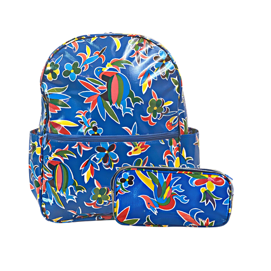 Alux Backpack With Matching Pencil Case in Otomi Blue - Durable, Waterproof & Wipeable Book Bag For Kids & Adults
