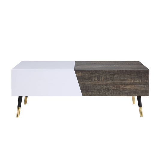 ACME Orion Coffee Table in White High Gloss & Rustic Oak