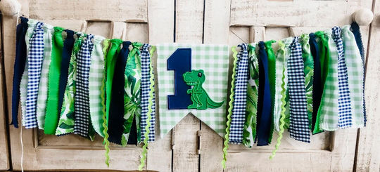 T-Rex Dinosaur 1st Birthday High Chair Banner, Cake Smash Wall Dino Party