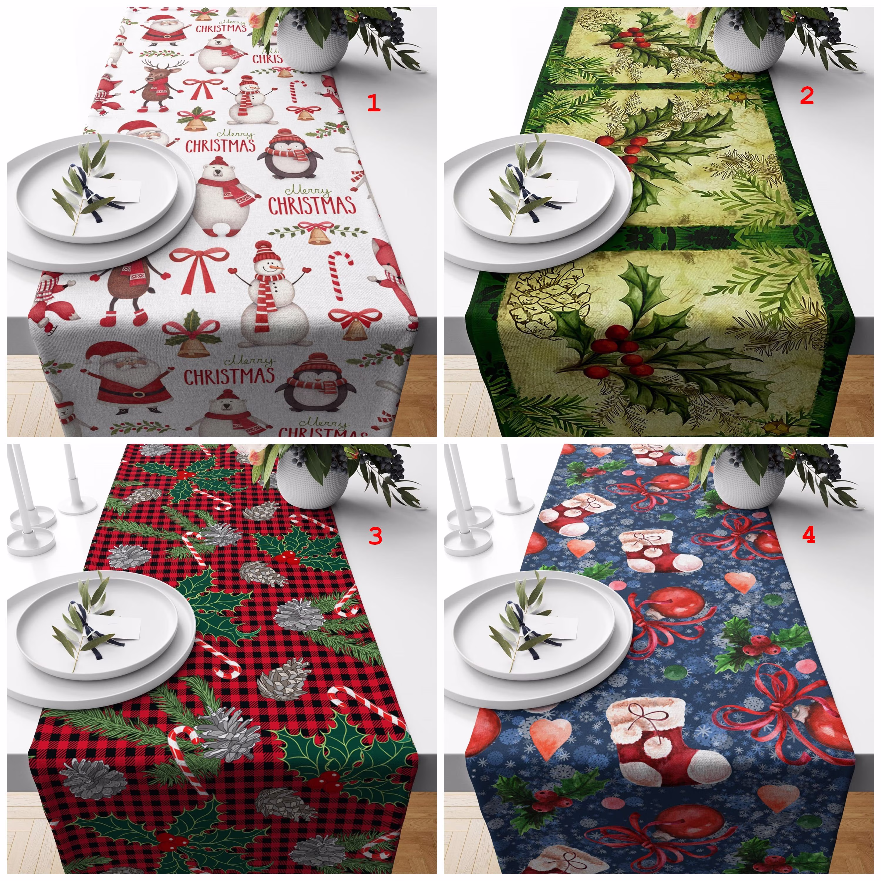 xmas Kitchen Runner, Christmas Table New Year's Linen, Reindeer Cloth, Snowman Top, Gift, Winter Decor