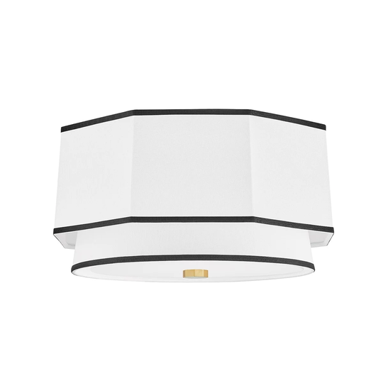 Hudson Valley Riverdale 2-Light Flush Mount with White Belgian Linen Shade