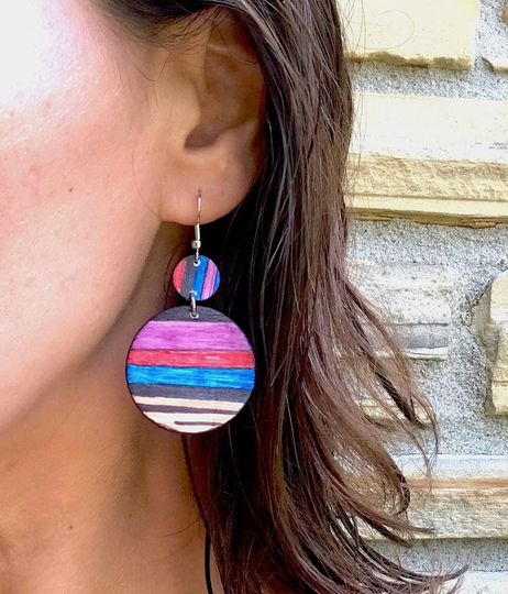 Big & Colorful Wood Dangle Earrings, Unique Large Circle, Painted, Statement Jewelry For Women