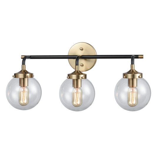 Boudreaux 3-Light Vanity Lamp in Matte Black/Antique Gold with Sphere-shaped Glass