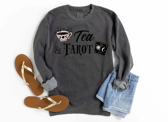 Comfort Colors Tea & Tarot Sweatshirt, Oversized Sweatshirt For Women, Celestial Lover Gift Gift, Card Pullover