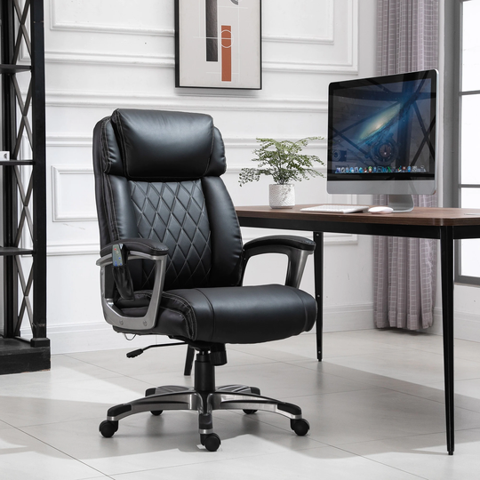 Vinsetto 6-Point Massage Office Chair with Ergonomic Tilt Function, Height Adjustable with Headrest and Armrest, Black