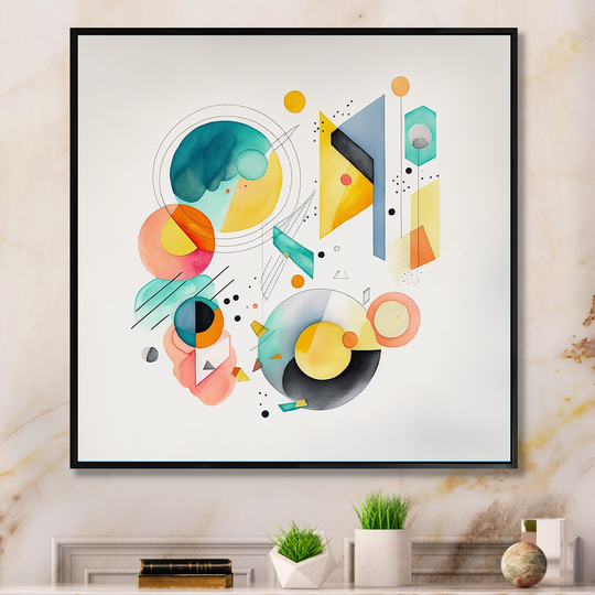 Designart 'Multi-Color Circular Abstract I' Modern Framed Canvas Art Print