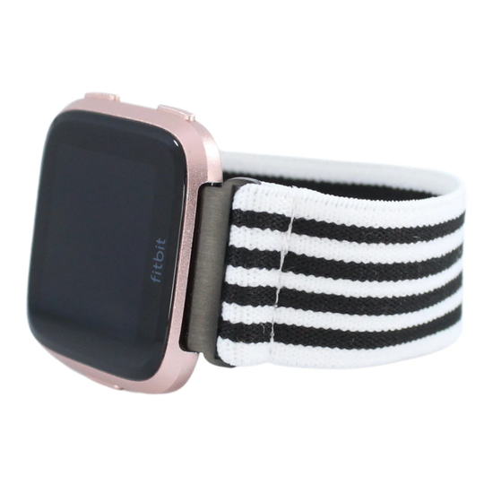 Elastic Fitbit Versa Watch Band - Fits 1, 2, Lite Black White Stripes Scrunchy Minimalist Men Women Fashion Dressy Casual