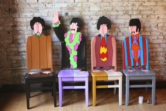 The Beatles Yellow Submarine Artwork Upcycled Chairs Painted By Artist Todd Fendos