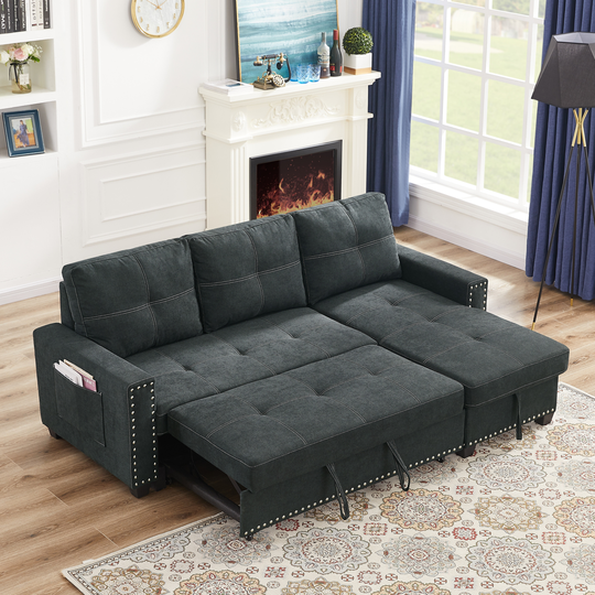 Sectional Sofa with Pull out Bed L-shaped Sleeper Sofa, Reversible Chaise Lounge