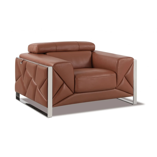 Mod Terra Cotta Leather and Chrome Deco Accent Chair - 35" x 48" x 43"