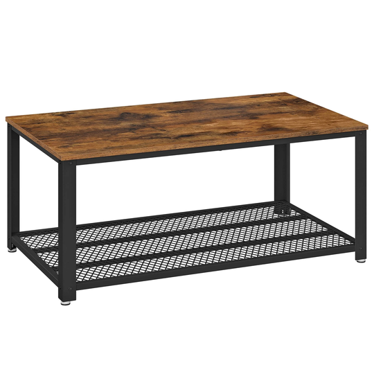 Coffee Table for Living Room, 2-Tier Cocktail Table, Center Table with Mesh Shelf, Steel Frame, Adjustable Feet