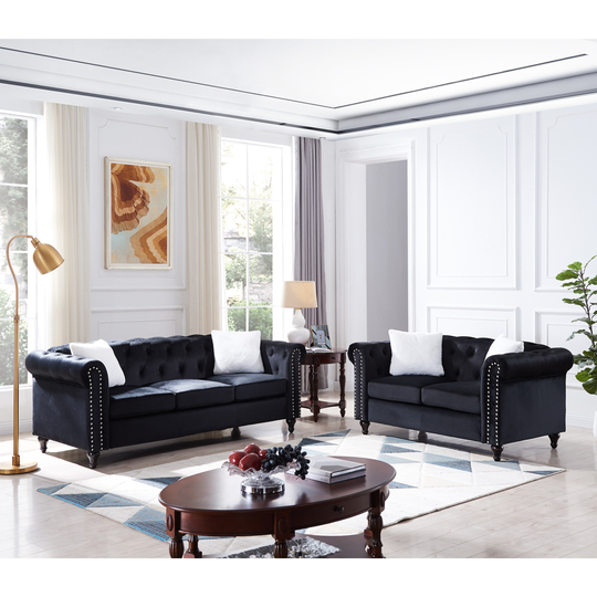 2 Piece Living Room Velvet Upholstered Sofa Set, Including 3-seater Sofa and Loveseat