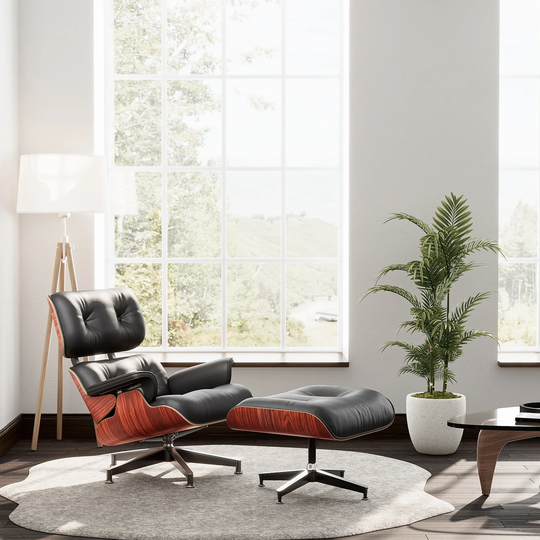 Full Grain Leather Upholstered Swivel Accent Chair and Ottoman