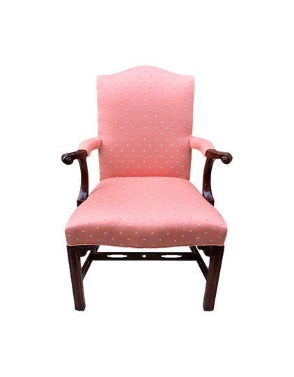 Vintage Southwood Chippendale Style Arm Chair W/Mahogany Stretcher Base