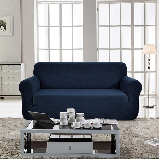 Enova Home Jacquard Polyester Spandex Fabric Box Cushion Sofa Slipcovers-Dark Blue