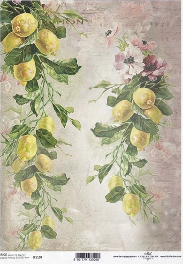 Santa Rice Paper For Decoupage, Lemons Collage, Scrapbooking, Mulberry, Card Making, 1 A4 Sheet, R1193