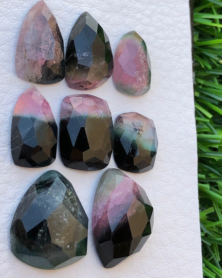 Bi Color Natural Tourmaline Rosecuts, Tri Pink Tourmaline, Silversmith, Pendant
