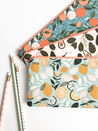 Nature Lover Zipper Pouch, 70S Inspired Summer Fruit Pencil Retro Graphic Floral Purse, Case, Cosmetic Bag, School Supplies