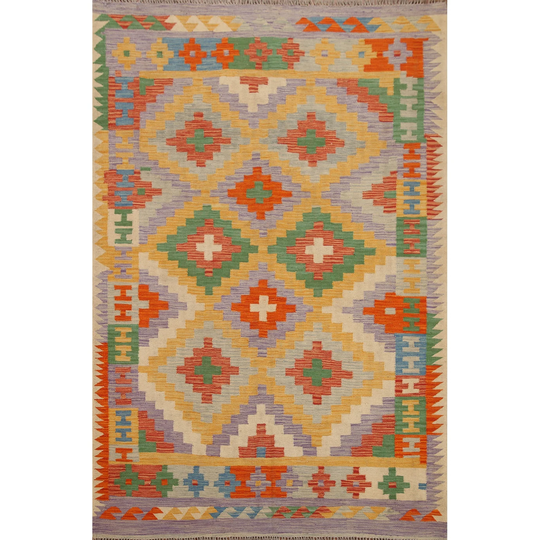 Colorful Kilim Persian Southwestern Area Rug Hand-Woven Wool Carpet - 4'10"x 6'8"