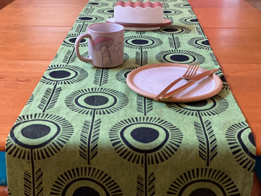 Made To Order Block Printed Linen Table Runner 16x70"