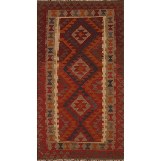 Multi-Color Reversible Kilim Runner Rug Hand-woven Wool Carpet - 3'5" x 6'6"
