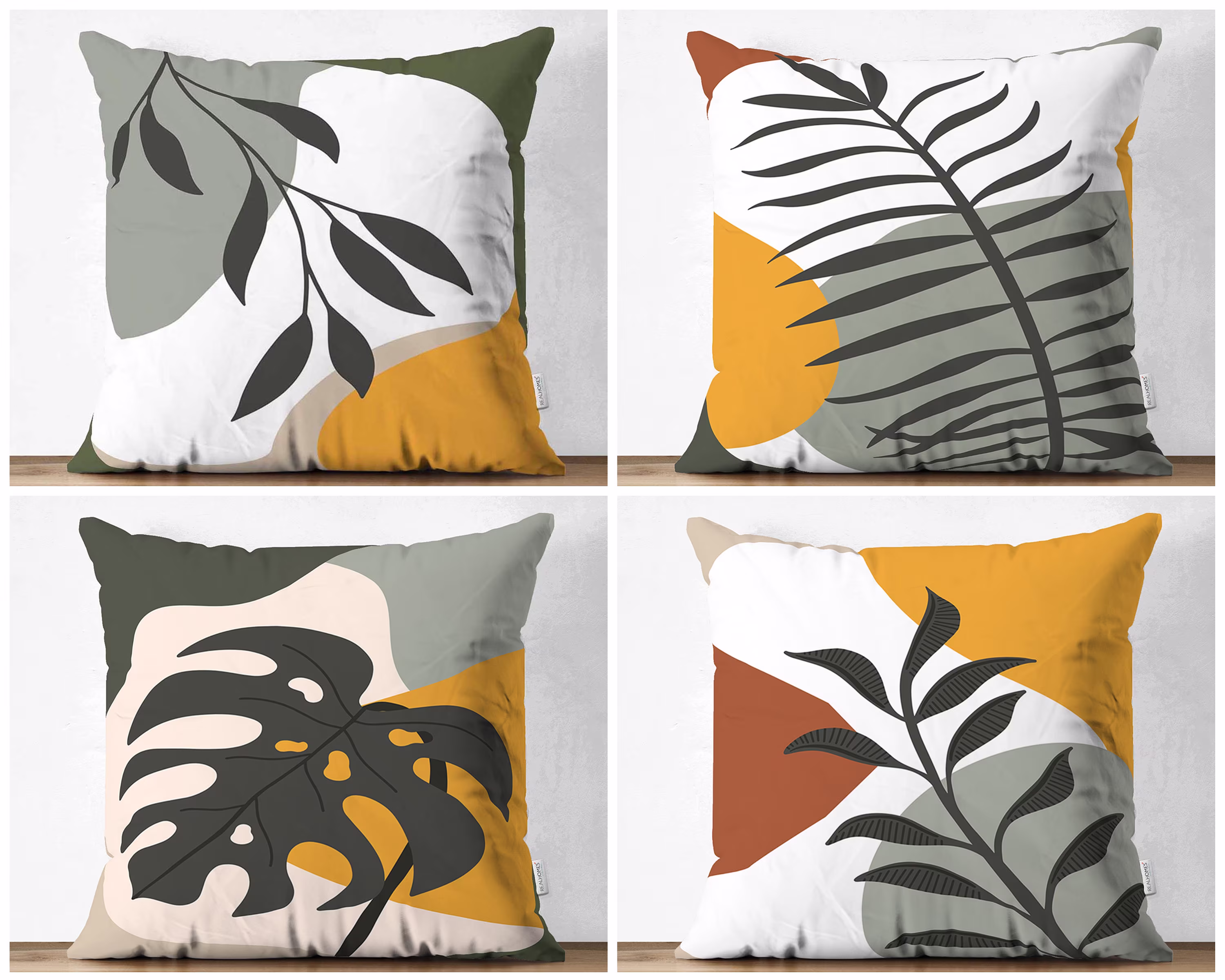 Colorful Leaves Pillow, Abstract Cushion Case, Soft Color Pillows, Pastel Colors Throw Yellow & White Pillow