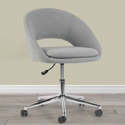 Chloe-Ann Grey Fabric Upholstered Adjustable Height Swivel Office Chair With Wheel Base