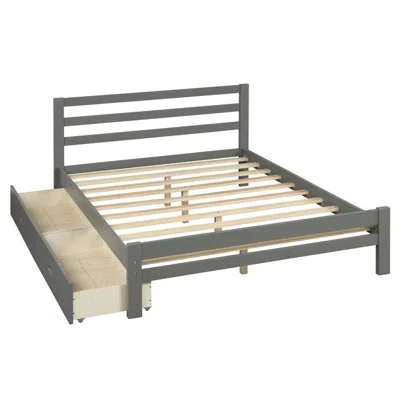 Full Size Gray Low Profile 2 Drawer Storage Platform Bed