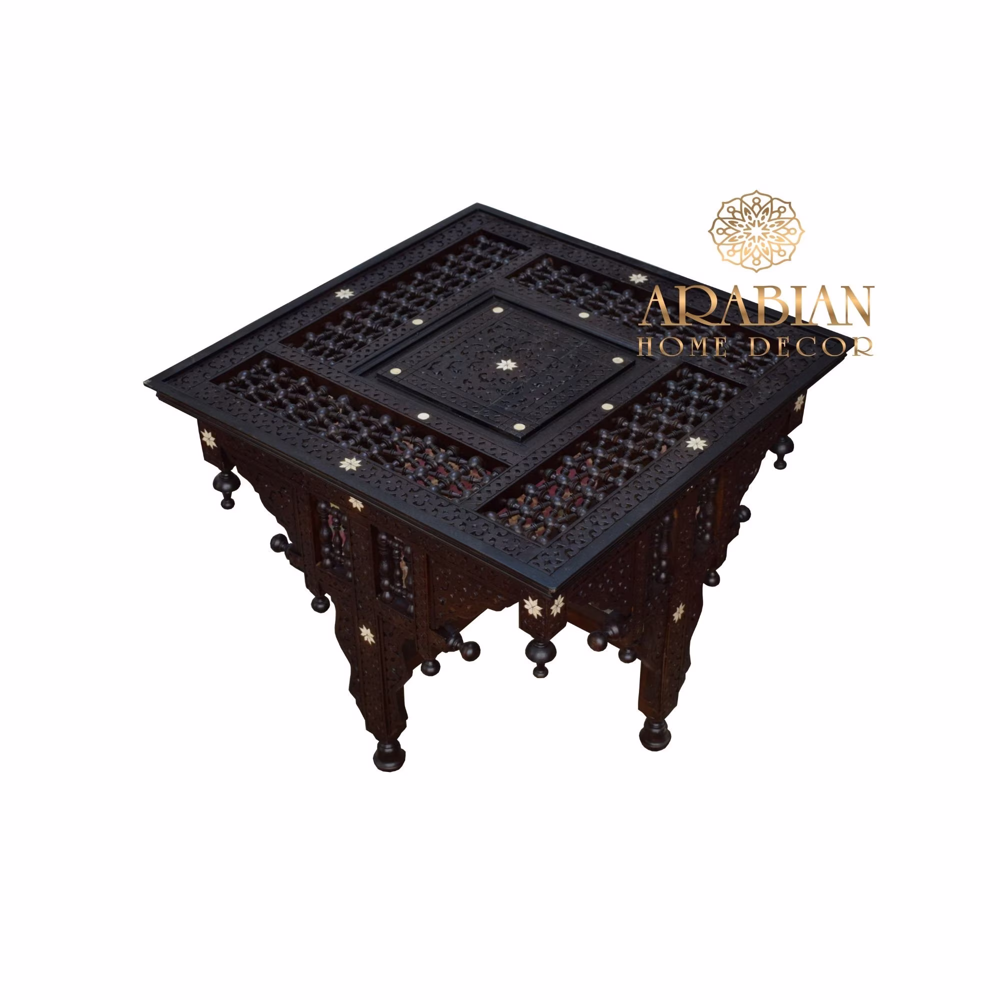 22.5" Square Side Table, Handmade Moroccan Mashrabiya Brown Wood Coffee & End Wooden Living Room Furniture