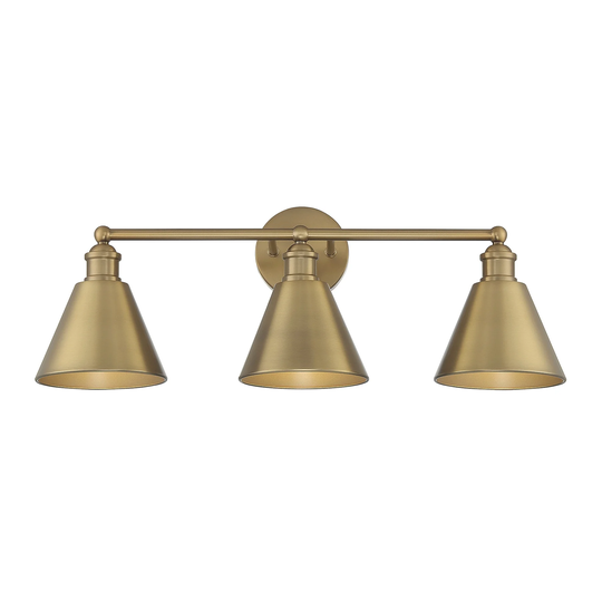 Meridian 3-Light Bathroom Vanity Light in Natural Brass