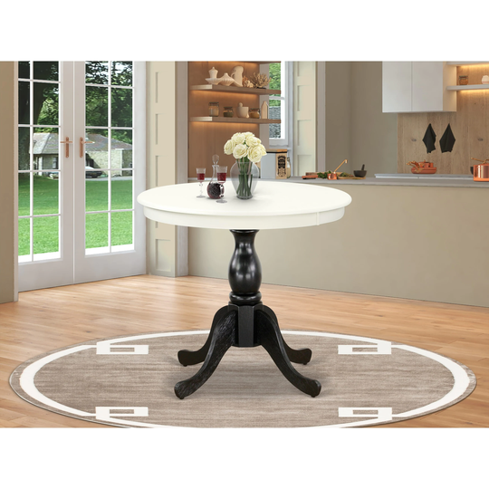 AST-LBK-TP - Modern Dining Table - Linen White Table Top and Black Pedestal Leg Finish - Multi