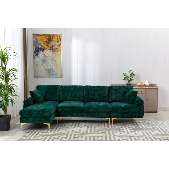 Mid-Century Modern 4-Person Sectional Sofa Polyester Padded Seat Living Room Chaise Accent Sofa with Ottoman