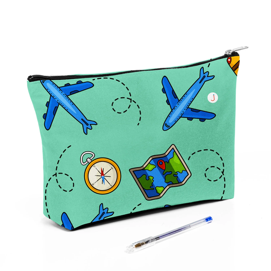 Kids Airplane & Travel Zipper Pouch, Small Zip Bag, School Or Snack Pencil Coloring Art Kit, Essentials Holder