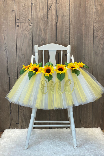 High Chair Tutu, Highchair Sunflower Girls First Birthday Chair Banner, Smash Cake Party Decor, 1st Beeday, Summer