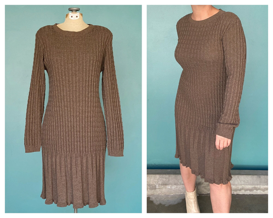 Vintage 80S Brown Knit Sweater Dress Cable Jumper Pencil Casual Autumn 1980S Taralynevansstudio