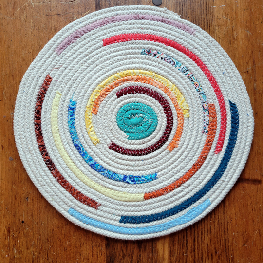 Neutral White/Cream & Colors Coiled Cotton Rope Table Mat Multicolors