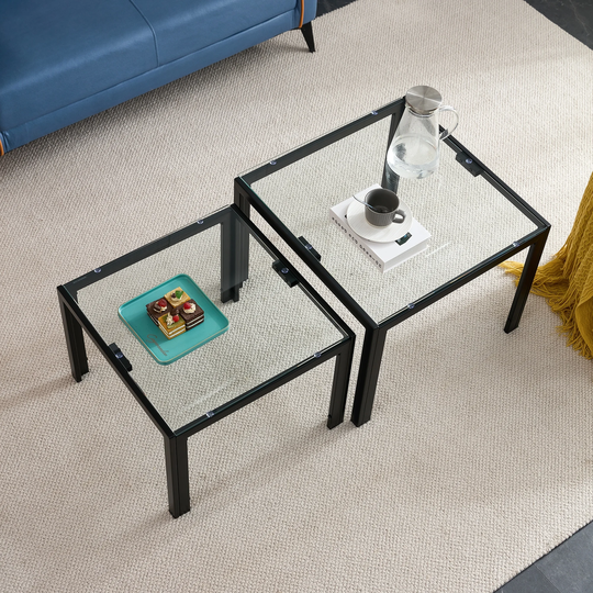 Nesting Coffee Table Set of 2, Square Modern Stacking Table