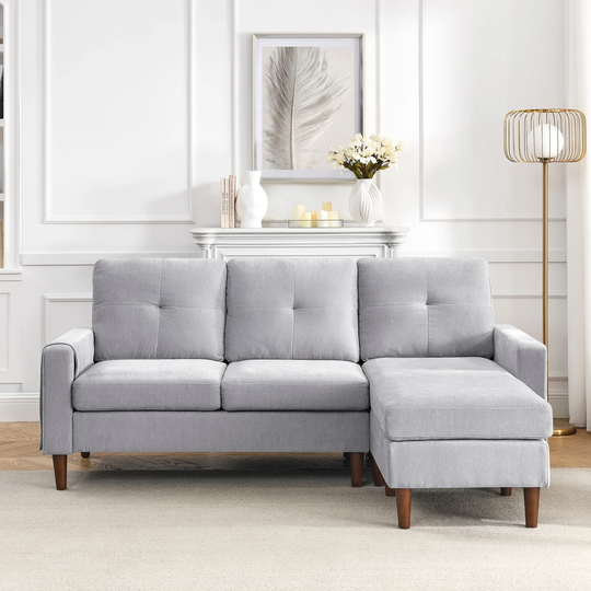 80" Convertible Sectional Sofa Couch, Chenille 3 Seats L-Shape Sofa with Removable Cushions and Pocket, Rubber Wood Legs