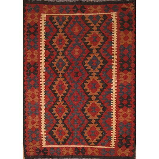 Multi-Color Kilim Area Rug Flat-weave Oriental Wool Carpet - 4'11" x 6'4"